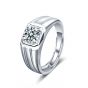 Simple Men Geometry Moissanite CZ Square 925 Sterling Silver Ring