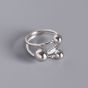 Geometry Three Round Beads Cross 925 Sterling Silver Adjustable Ring