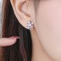 Beautiful Red Pink CZ Plum Blossom Flower S999 Sterling Silver Stud Earrings