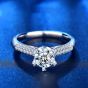 Elegant Shining Six Claw Moissanite CZ Round 925 Sterling Silver Ring