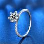 Beautiful Six Claw Moissanite CZ Flower 925 Sterling Silver Ring