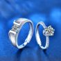 Couple Geometry Round Moissanite CZ Crown Square 925 Sterling Silver Adjustable Ring