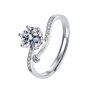 Women Round Six Claw Moissanite CZ 925 Sterling Silver Adjustable Ring