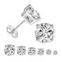 Minimalism Simple Four Claw Round CZ 925 Sterling Silver Stud Earrings