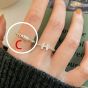 Holiday CZ H Letters Hollow Chain Beads Multi Layers925 Sterling Silver Adjustable Ring