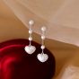 Elegant Shell Pearls Heart Tassels 925 Sterling Silver Dangling Earrings