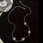 Women Hollow CZ Rose Flowers 925 Sterling Silver Necklace