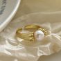 Elegant Round Shell Pearls Shell 925 Sterling Silver Adjustable Ring