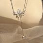 Hot Double CZ Butterflies Flying Shell Pearl Tassles 925 Sterling Silver Necklace