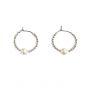 Women Elegant Round Pearls Circle 925 Sterling Silver Hoop Earrings