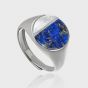 New Natural Lapis Lazuli Shell Round Earth Planet 925 Sterling Silver Adjustable Ring