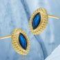 Elegant Geometry Oval Blue CZ Twisted Border 925 Sterling Silver Stud Earrings