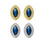 Elegant Geometry Oval Blue CZ Twisted Border 925 Sterling Silver Stud Earrings