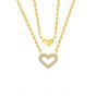 Fashion Double Layers CZ Heart 925 Sterling Silver Stacker Necklace