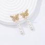 Beautiful CZ Butterfly Round Shell Pearls 925 Sterling Silver Dangling Earrings