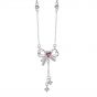 Sweet Pink CZ Bowknot Tassels Girl 999 Sterling Silver Necklace