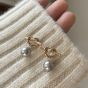 Women Round Grey Shell Pearls Knot 925 Sterling Silver Dangling Earrings