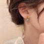 Women Round Grey Shell Pearls Knot 925 Sterling Silver Dangling Earrings