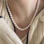 Women Elegant Round Shell Pearls 925 Sterling Silver Necklace