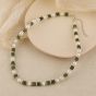 Women Elegant Round Pearl Green Tube Stones 925 Sterling Silver Necklace