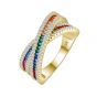 Colorful Rainbow CZ Cross 925 Sterling Silver Adjustable Ring