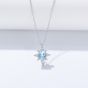 Gift Blue Oval Natural Topaz The Eightfold Star 925 Sterling Silver Necklace