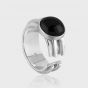 Men Simple Round Black Agate 925 Sterling Silver Adjustable Ring