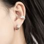 Women Round Shell Pearls C Shape 925 Sterling Silver Hoop Earrings