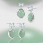 Elegant Natural Green Oval Aventurine CZ 925 Sterling Silver Dangling Earrings