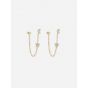 Elegant CZ Crescent Moon Star Chain Tassels 925 Sterling Silver Dangling Earrings