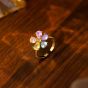 Beautiful Colorful CZ Flower 925 Sterling Silver Adjustable Ring
