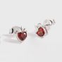 Beautiful Red CZ Heart Crown 925 Sterling Silver Stud Earrings