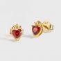 Beautiful Red CZ Heart Crown 925 Sterling Silver Stud Earrings