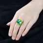 Green Leaf Handmade Cloisonne Enamel Natural Pearl 925 Silver Adjustable Ring