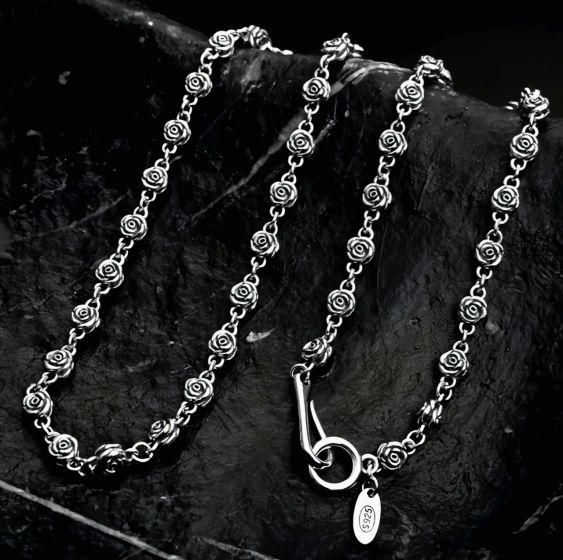 Women Beautiful Rose Flower Chain 925 Sterling Silver Necklace