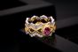 Holiday Oval Created Ruby Sun Hollow Cross CZ 925 Sterling Silver Ring