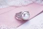 Simple Flower Round Trendy Vogue 925 Sterling Silver Natural White Pearl Ring