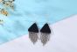 Elegant Treated Natural Black Agate Triangle Tassels 925 Sterling Silver Dangling Earrings