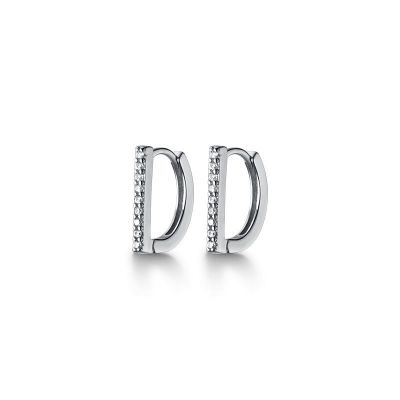 Fashion CZ Letter D Shape 925 Sterling Silver Hoop Earrings