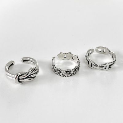 Vintage Knot Flower Chain 925 Sterling Silver Adjustable Ring