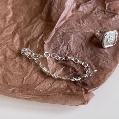 Simple Irregular Hollow Chain Twisted 925 Sterling Silver Bracelet