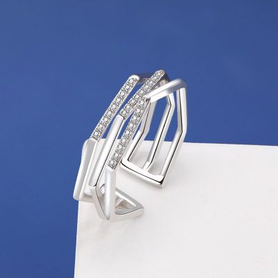 Modern Hollow CZ Twisted 925 Sterling Silver Adjustable Ring