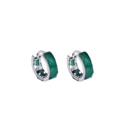 Office Green Agate 925 Sterling Silver Hoop Earrings