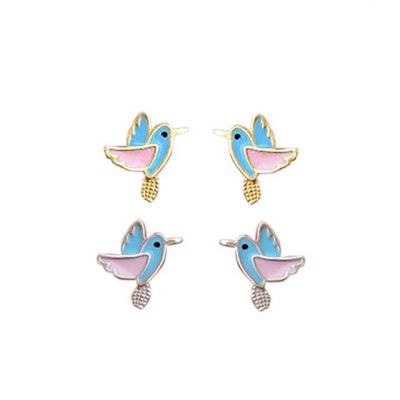 Cute Mini Flying Birds Animal 925 Sterling Silver Stud Earrings