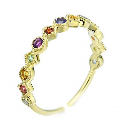 Colorful CZ Geometry 925 Sterling Silver Adjustable Ring