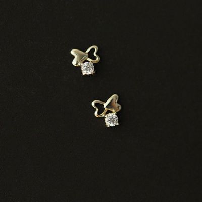 Mini CZ Hollow Heart 925 Sterling Silver Stud Earrings