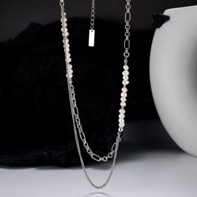 Elegant Double Layer Natural Pearl 925 Sterling Silver Necklace