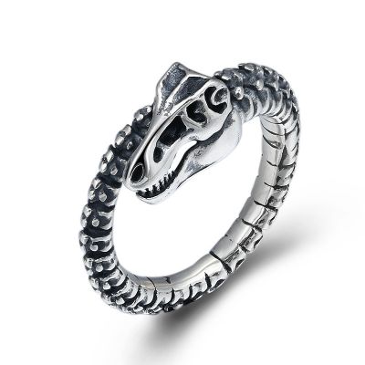 Men's Vintage Dinosaur Skeleton 925 Sterling Silver Adjustable Ring