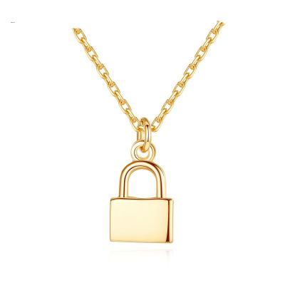 Gift Simple Golden Lock 925 Sterling Silver Necklace