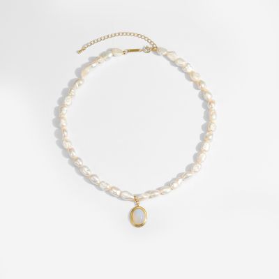 Modern Irregular Natural Pearl Opal 925 Sterling Silver Necklace